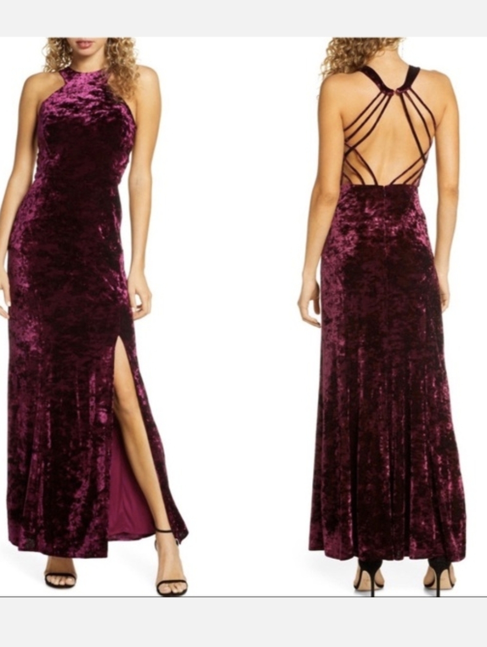NWT Morgan & Co. Cleo Strappy Crushed Velvet Maxi Dress Size 9/10